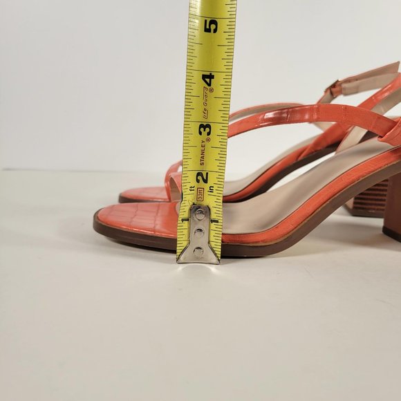 Halston Coral Vegan Leather Croc Pattern Strappy Sandal Block Heels Women Size 9 - Picture 5 of 11